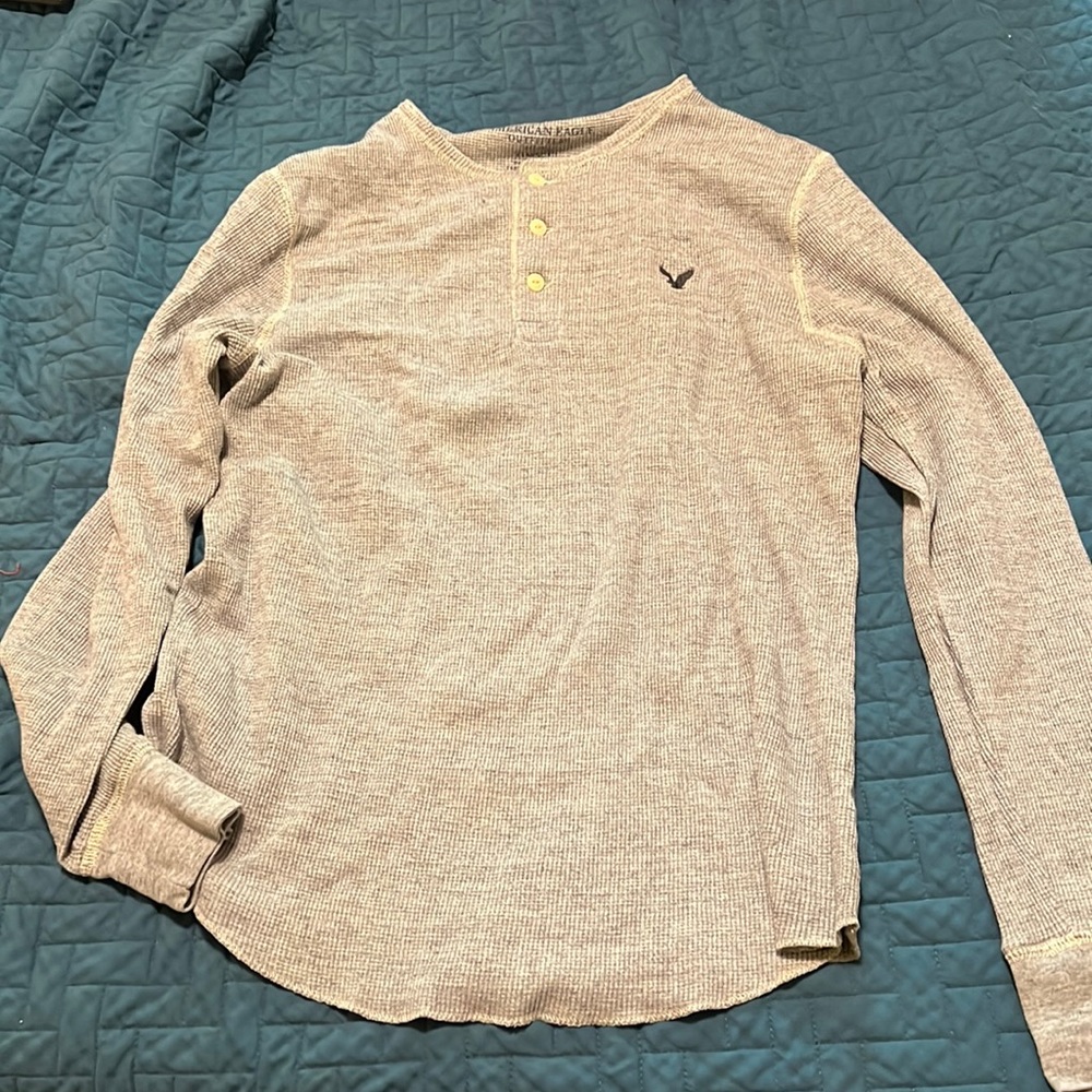 Mens American Eagle Thermal Shirt Gray Large